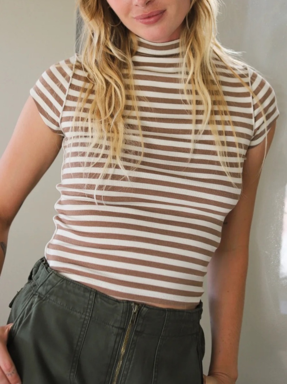 Free People We The Free Brown Lola Striped Tee Large